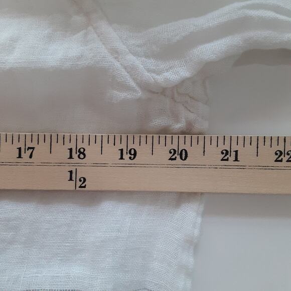 Kenar 100% Linen Button Down Shirt Roll Tab White Stripe Womens M Resort Summer - Picture 8 of 11